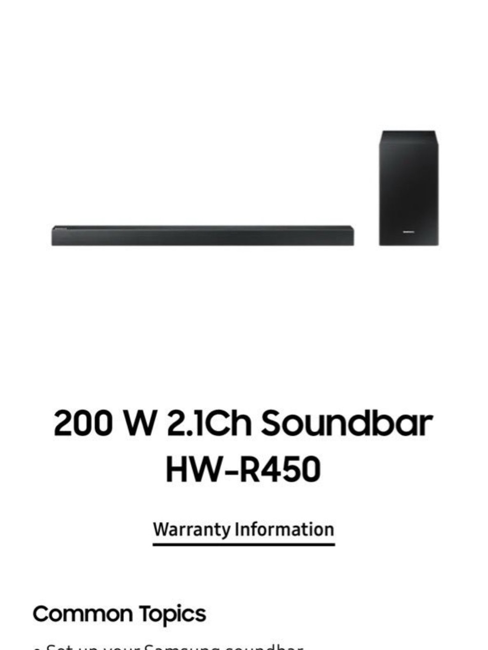 Samsung Black 2.1‑Channel Soundbar with Wireless Subwoofer
